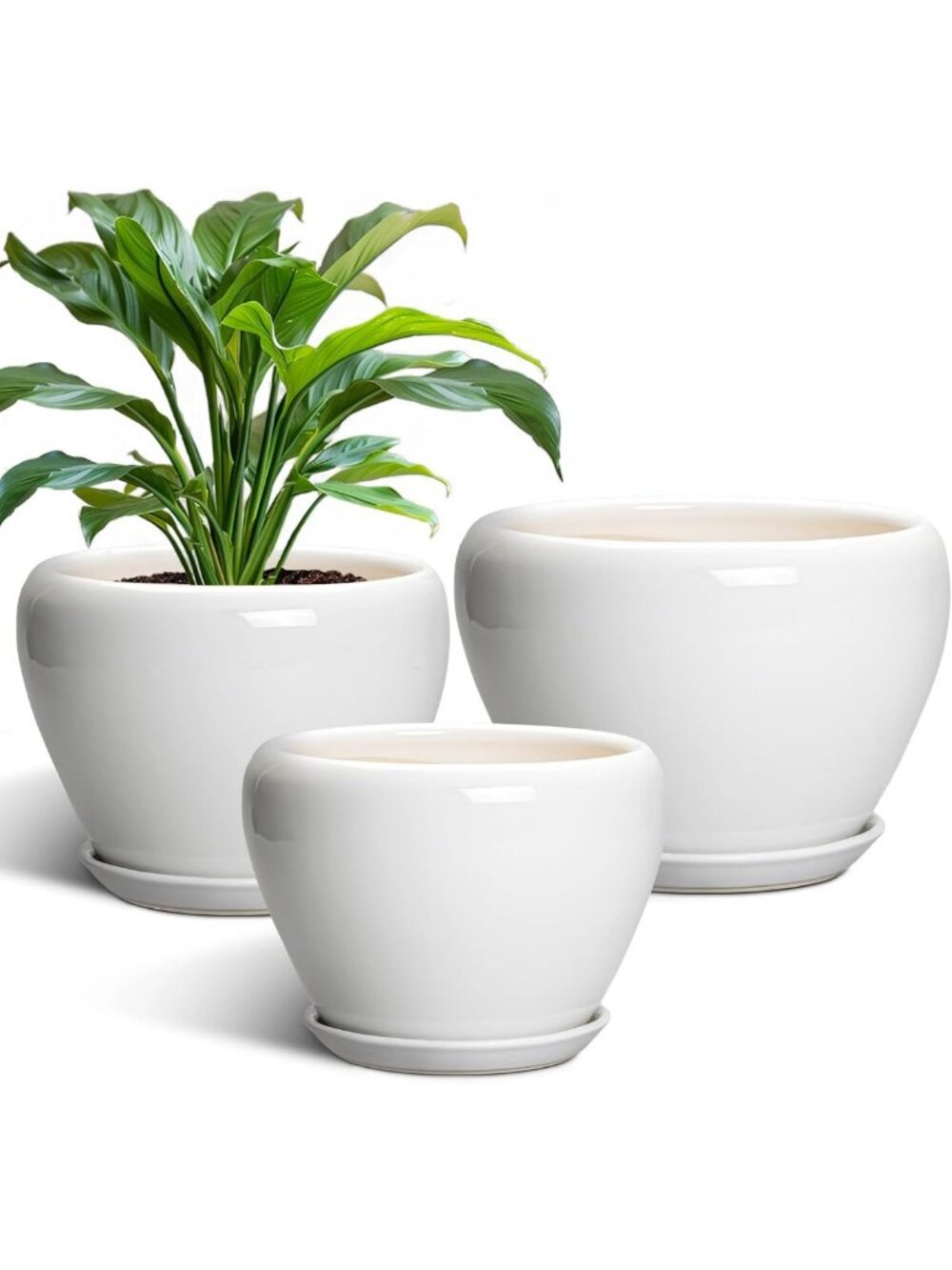 Stylish White Ceramic Planters Set - 10", 8", & 6" Indoor Plant Pots